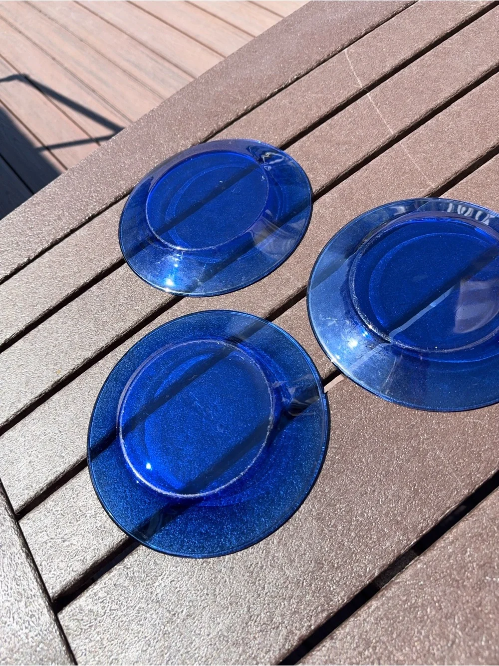 Vintage - Set of Three Cobalt Blue Glass Dessert Plates